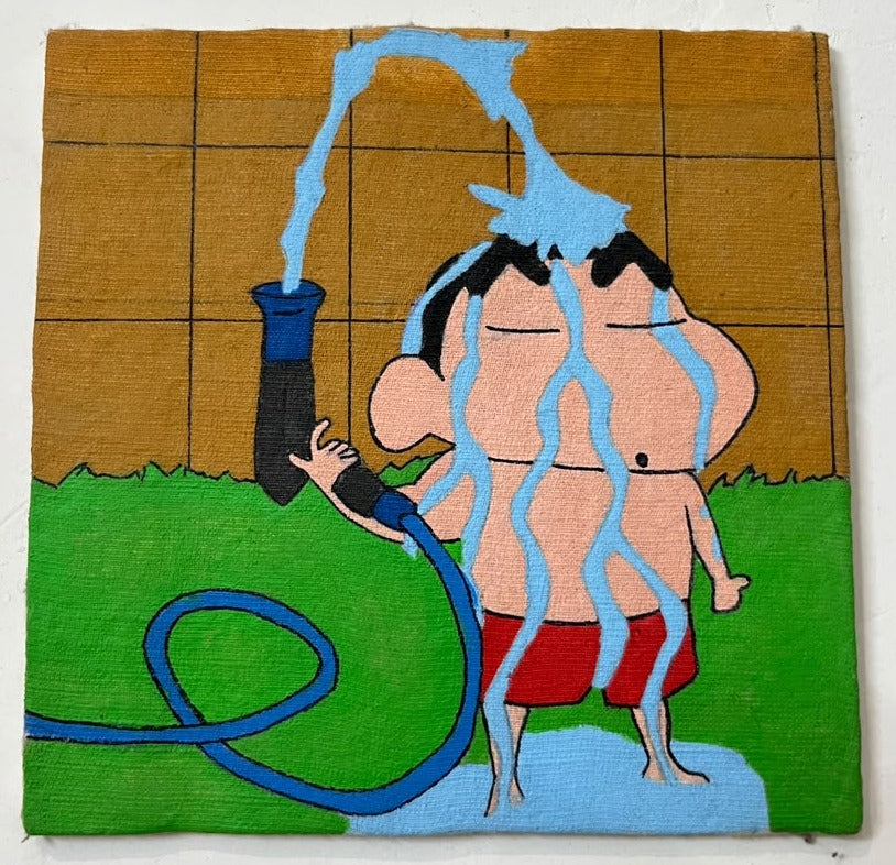 Hand-painted Shin-chan Hose Splash canvas - original artwork on canvas board