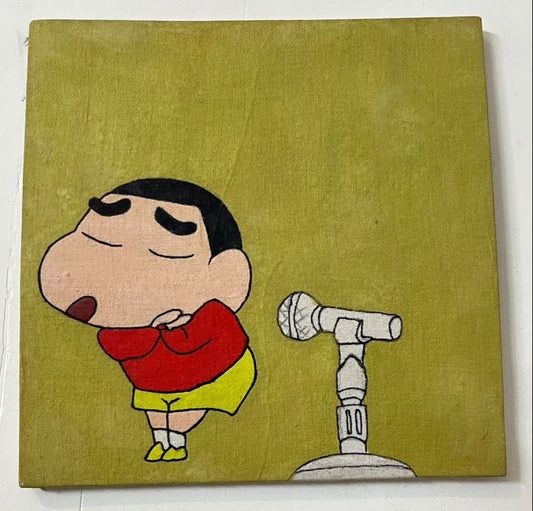 Hand-painted Shin-chan Karaoke Star canvas - original artwork on canvas board