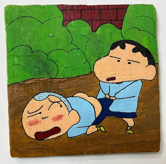 Hand-painted Shin-chan Outdoor Mischief canvas - original artwork on canvas board