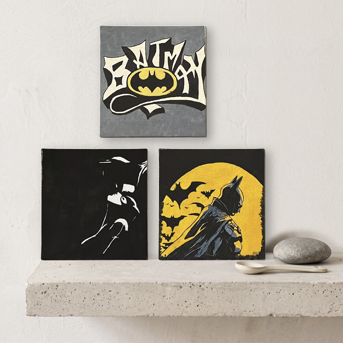 Hand-Painted Batman Canvas – Bat Signal 3-Piece Set