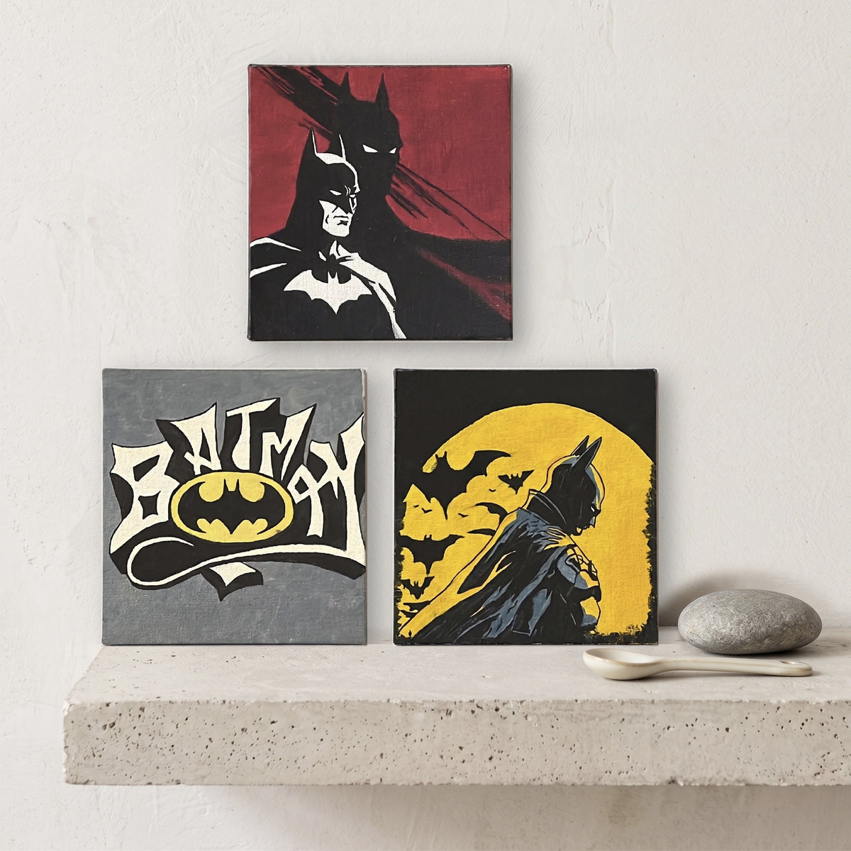 Hand-Painted Batman Canvas – Dark Knight Legends 3-Piece Set
