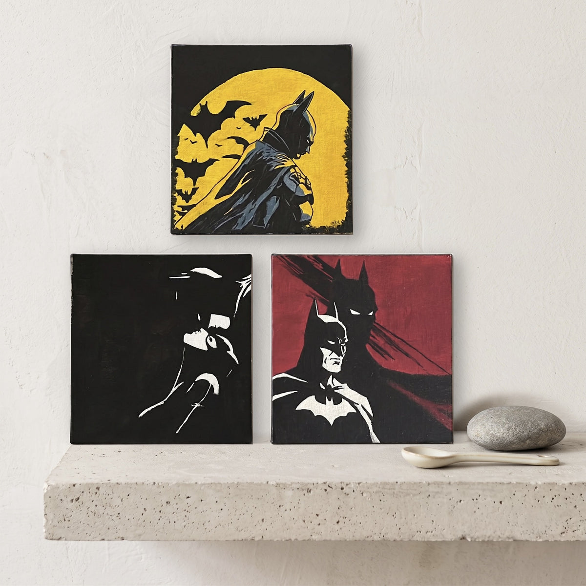 Hand-Painted Batman Canvas – Gotham Nights 3-Piece Set