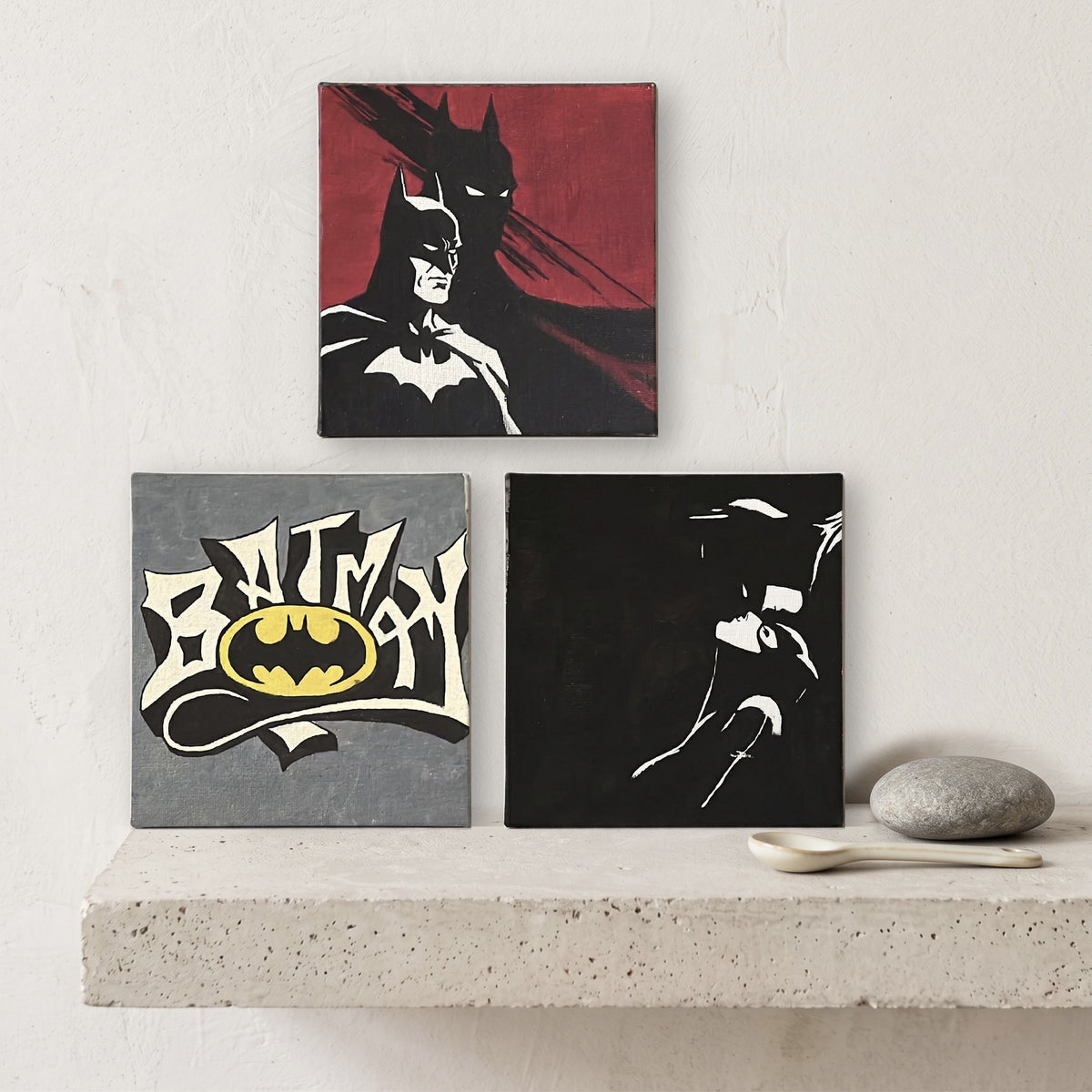 Hand-Painted Batman Canvas – Shadows of Gotham 3-Piece Set