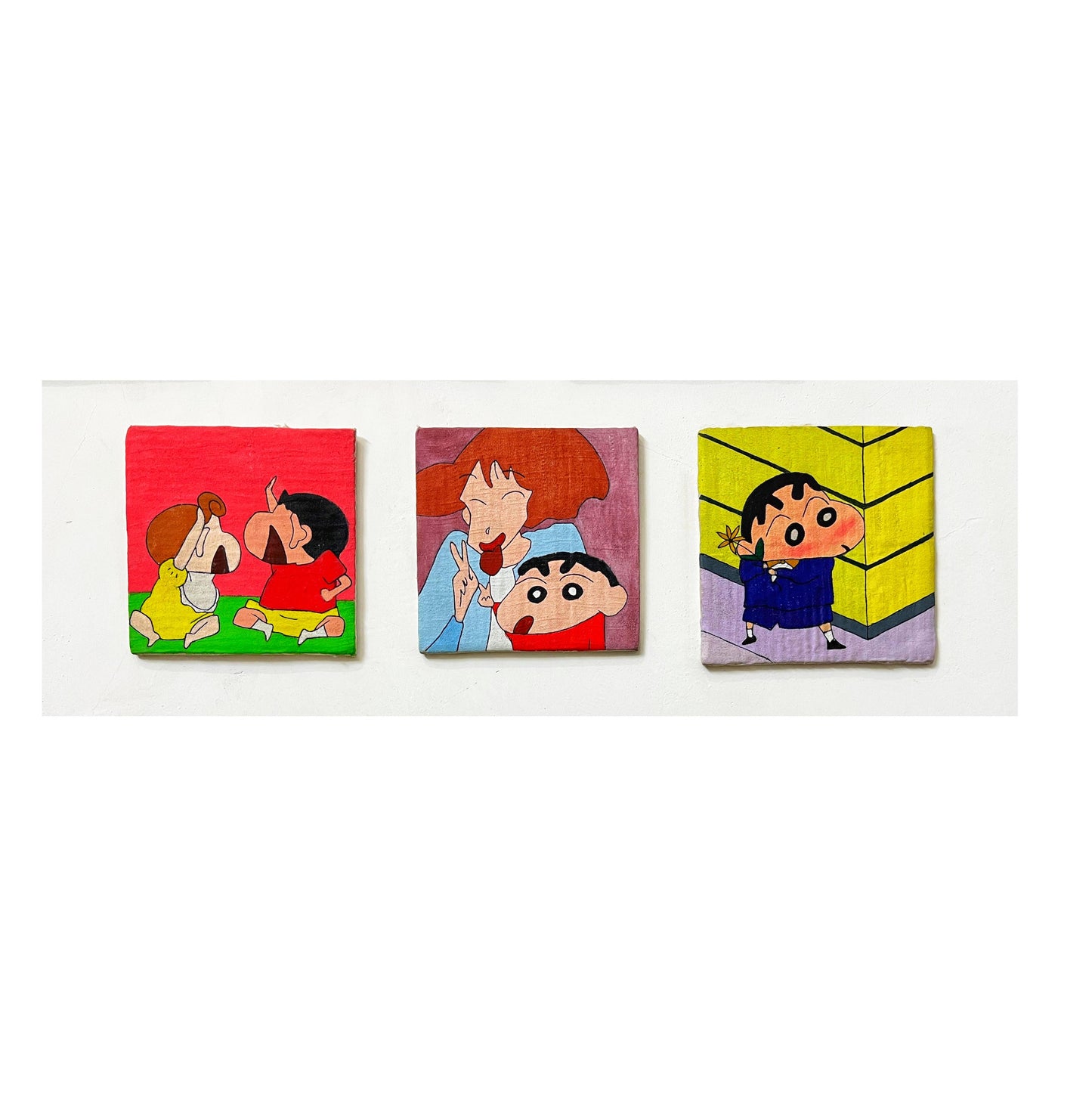 Hand-painted Crayon Shin-chan 3-piece canvas set - original artwork by Indian artists